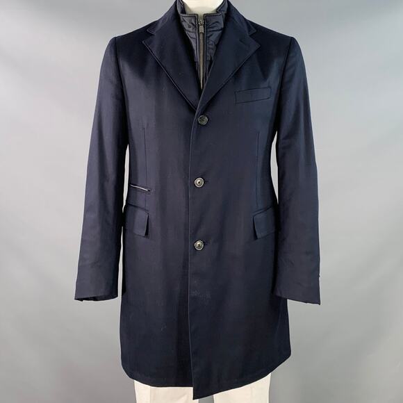 CORNELIANI Size 42 Black Twill Wool Blend Single Breasted Water Resistant Coat - Picture 1 of 11